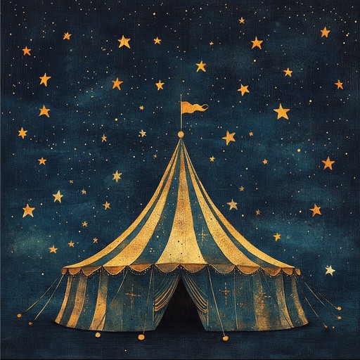 A composition where classical orchestra merges with the vibrant atmosphere of a circus, creating an immersive auditory spectacle beneath a star studded night sky. The music captures the essence of wonderment and awe experienced when the fantastical circus acts unfold, enriched by the depth and drama of orchestral music.