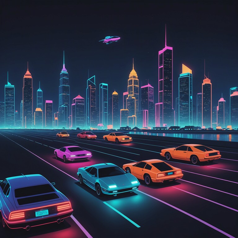 Imagine a soundtrack for cruising down neon drenched streets in a futuristic cityscape. Layers of lush synth pads and arpeggiators create a rich tapestry of sound, evoking a sense of mystery and excitement, while a driving bassline keeps the momentum going. Perfect for a nighttime drive through a city of lights and shadows.