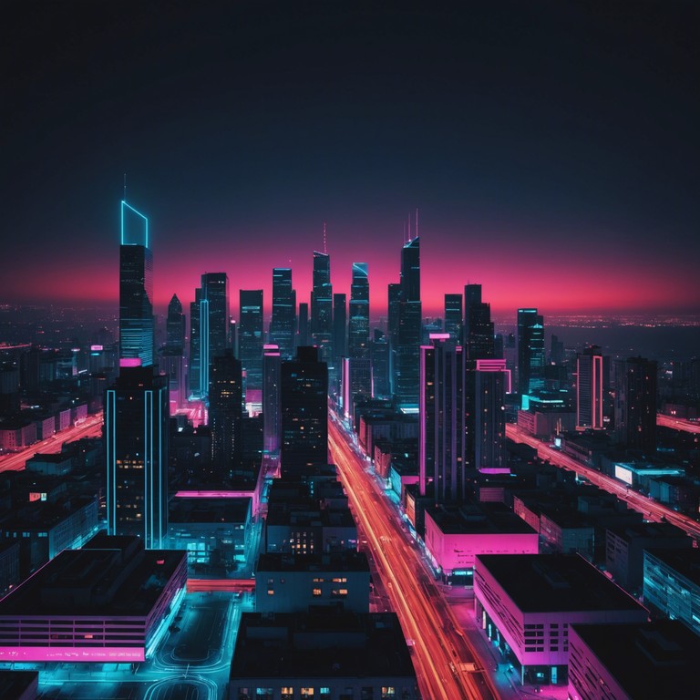 This track features flowing synthesizer melodies mimicking the serene yet mysterious quality reminiscent of an enchanting night drive under neon lights. The experience evokes a feeling of traveling effortlessly through a futuristic cityscape bathed in diffuse neon glow.