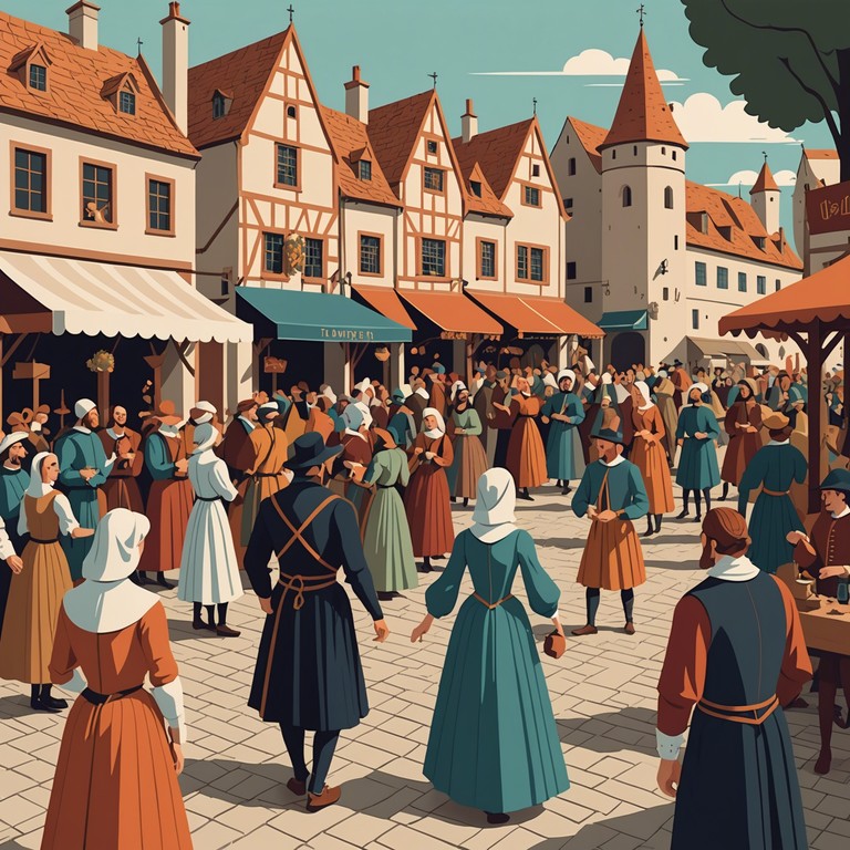 Imagine a scene from a medieval fair under a bright, sunny sky where troubadours play to delight the crowd. This song captures the essence of joy and communal spirit with its light, engaging melody performed on a lute. The music evokes images of dancers, colorful ribbons, and the rustic charm of a bygone era.