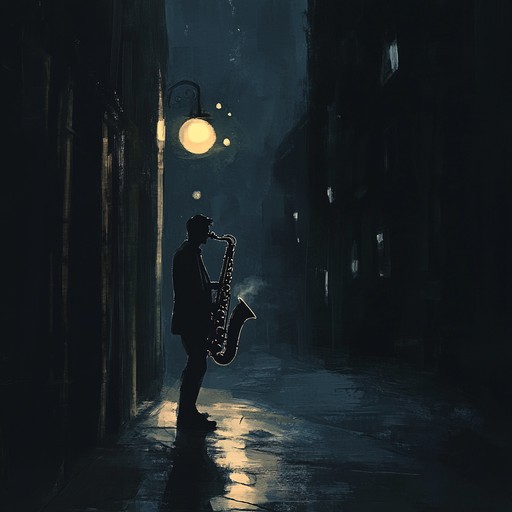 This instrumental track features a melancholic saxophone melody over a soft piano accompaniment, capturing the essence of loneliness in a quiet urban setting at night.