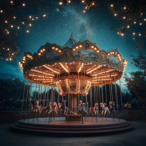 An instrumental track that conjures a dreamy carousel dreamscape, where whimsical and nostalgic memories intertwine with magical theatrical sounds. Lush orchestral arrangements and a haunting harp melody transport listeners to a world of enchantment, evoking the feeling of a nighttime carnival.