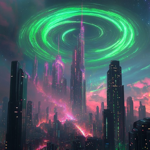 An exhilarating instrumental piece combining pulsing ecstatic beats with shimmering synth lines, evoking the sensation of an electrifying journey through a futuristic neon city.