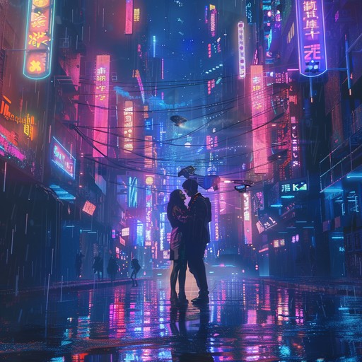 Crafting an electrifying ambiance, this track combines pulsating synths with warm melodies, creating an atmosphere of passionate love in a cyberpunk world.