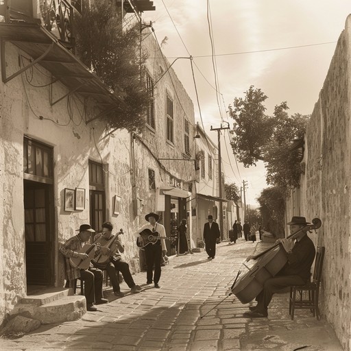 An emotional, instrumental klezmer piece filled with melancholic melodies and nostalgic undercurrents, ideal for evoking a deep, bittersweet emotional response. The clarinet leads, wailing sorrowfully, supported by a plaintive accordion and a lilting violin, creating a soundscape reminiscent of old jewish traditions and historical memories. The music crescendos and decrescendos, mirroring the ebb and flow of emotions tied to remembering the past. The dynamic shifts imbue the track with a sense of longing and a wistful atmosphere.