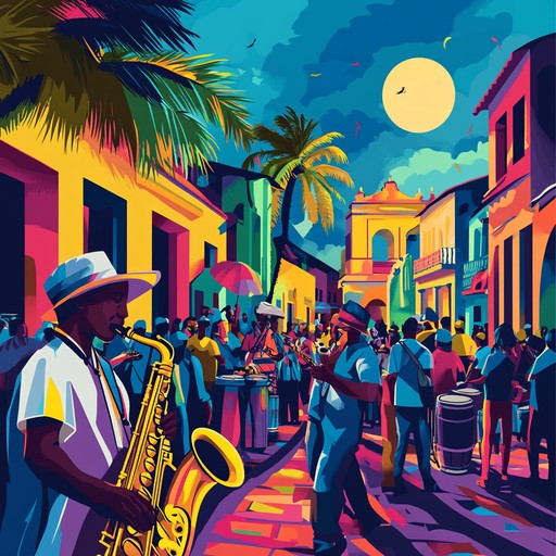 Experience the vibrant sounds of latin jazz with this lively instrumental track that combines rhythmic latin percussion with melodic jazz improvisations. The song features dynamic interplay between congas, bongos, and saxophone, creating an infectious groove that invites listeners to dance. Perfect for evoking the atmosphere of a bustling street festival in latin america.