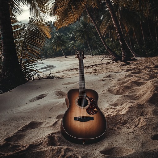 An instrumental reggaeton track with soft acoustic guitar and mellow rhythms creating a peaceful and relaxing atmosphere, perfect for unwinding by the seaside.