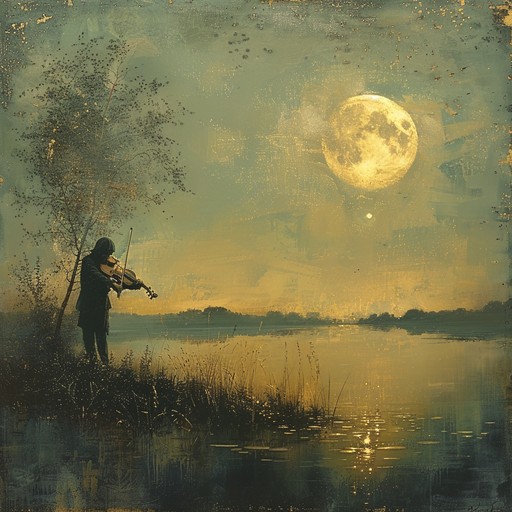 A somber, magical instrumental piece led by gentle strings, evoking feelings of melancholy and enchantment under a serene, moonlit night. Soft whispers of violins intertwine with delicate harp notes, creating an ethereal atmosphere that captures the heart's longing and the soul's quiet reflections in the still of night.