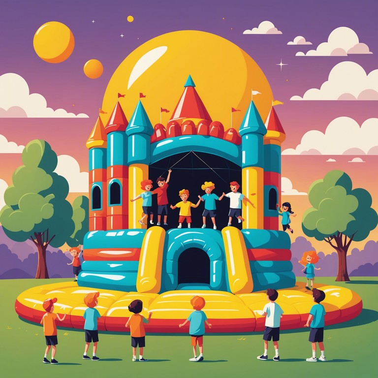 This track captures the essence of joy and playfulness with a lively composition that springs with an array of eclectic sounds and upbeat rhythms, perfect for energizing listeners and lifting spirits. A fusion of quirky melodies that mimics the laughter and exhilaration of a day spent jumping around a bouncy castle.