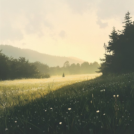 A soothing acoustic guitar piece capturing the serene ambiance of a sunrise over a peaceful meadow, with gentle strums and calming melodies that evoke the tranquility and simplicity of country life