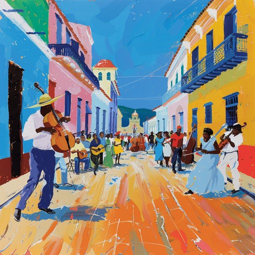 A lively track that blends the heat of afro cuban rhythms with a modern twist, perfect for tropical parties. The song incorporates dynamic congas, timbales, and bright horns to create an exhilarating, danceable groove. Imagine celebrating by the beach with the setting sun, surrounded by upbeat music and happy dancers.