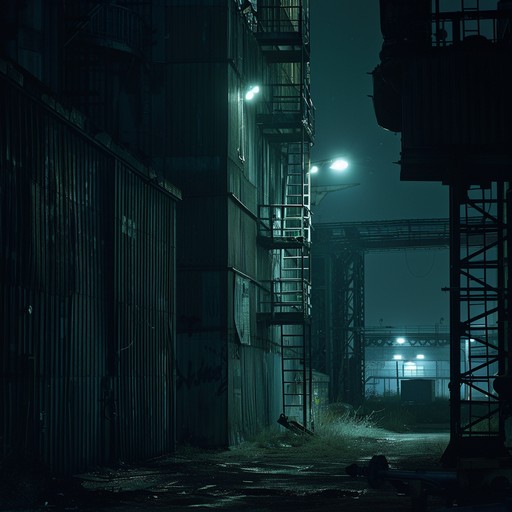 Suspenseful, eerie tones resonate through a derelict factory, evoking tense, dark, and ominous atmospheres. Mechanized sounds and spectral echoes combine to create a foreboding and unsettling experience, as if haunted by lost souls.