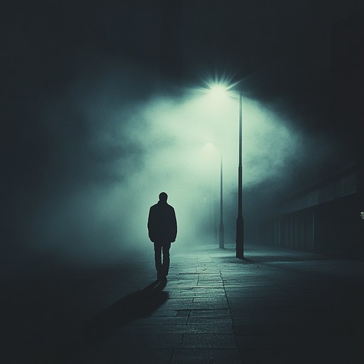 An instrumental track that creates a tense, ominous atmosphere by blending deep, resonant basslines with haunting, ethereal synthesizer sounds and echoing percussive beats. The song evokes feelings of unease and mystery, drawing the listener into a shadowy soundscape reminiscent of deserted city streets at midnight.