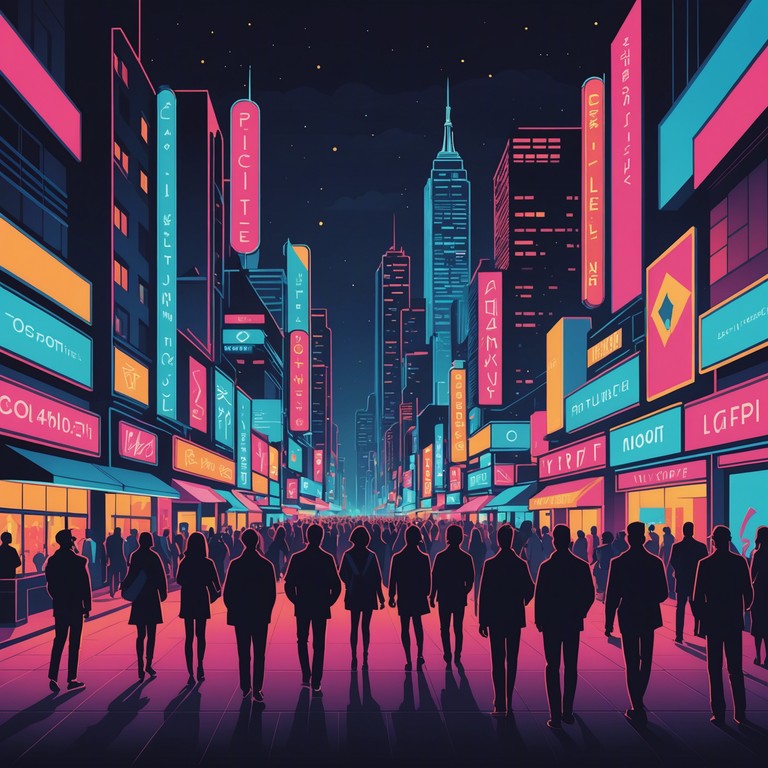 This track embodies the spirit of a lively night in a futuristic cityscape, accentuated by pulsing rhythms and vivid synthesizer parts creating an immersive auditory journey into excitement and wonder.