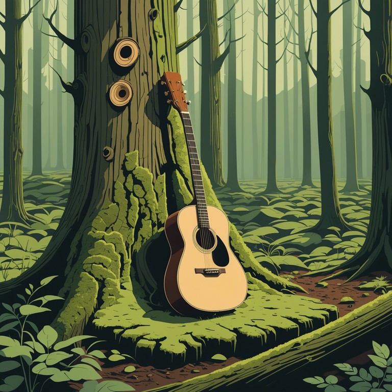 Echoes beneath the canopy captures the soulful and melancholic atmosphere of a secluded woodland area. Using the natural tone and resonance of an acoustic guitar, this piece evokes feelings of solitude and deep contemplation.