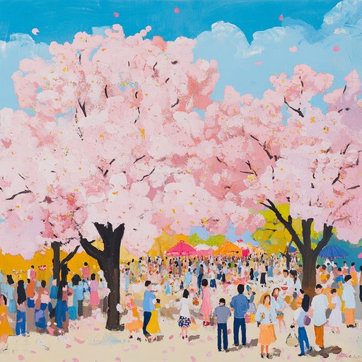 A lively instrumental capturing the vibrancy of a cherry blossom festival in japan. The track features energetic piano melodies and bright, playful synths, invoking feelings of joy and celebration under a sunny springtime sky. Perfect for evoking a festive, uplifting atmosphere.