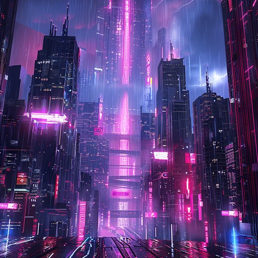 A haunting futuristic bass track with sharp electronic beats, unsettling synth lines, and intricate glitch effects, creating a sense of anxiety amidst a cyberpunk atmosphere. The piece employs layered textures and off kilter rhythms to evoke feelings of unease and anticipation.