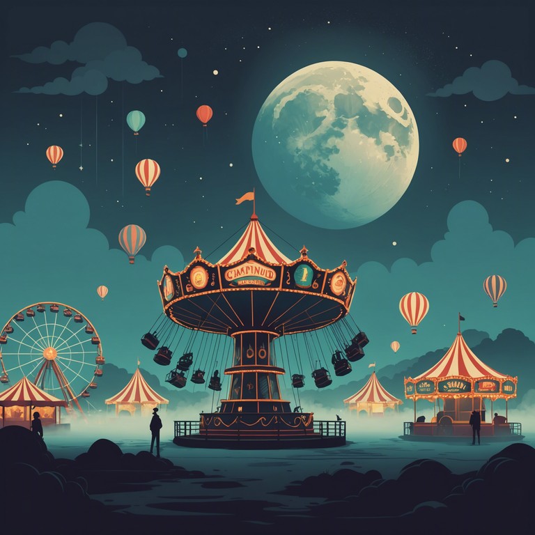 A haunting piece envisioning an abandoned carnival ground under the moonlight, where eerie melodies play through the chilly air, invoking a sense of nostalgia mixed with foreboding.