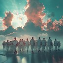 an instrumental blending military drums with spiritual choir chants