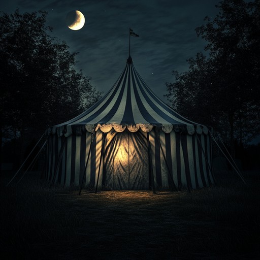 A captivating blend of playful, eerie tunes, invoking images of an enchanted circus performing at midnight under an ominous moon. Ethereal synth patterns intertwine with deep basslines and haunting bell chimes, creating a surreal experience.