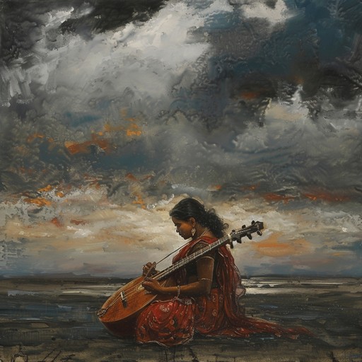 A composition that captures the serenity and occasional turbulence of a monsoon evening. The veena plays a central role, interweaving melodies that mimic the sudden, forceful onset of rain and the peaceful interludes in between. The track simulates the sound of rainfall transitioning into a forceful storm and returning to calmness, symbolizing nature's cycle and its impact on human emotion.