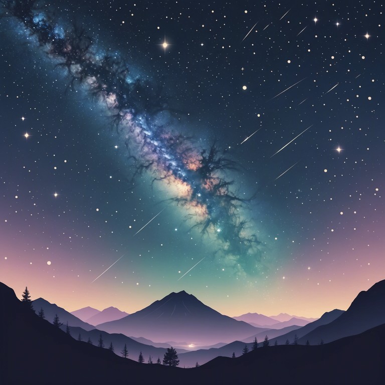 An alternative version focusing on softer, more meditative synths that gently pulse like distant stars, creating a deep sense of peace and introspection.