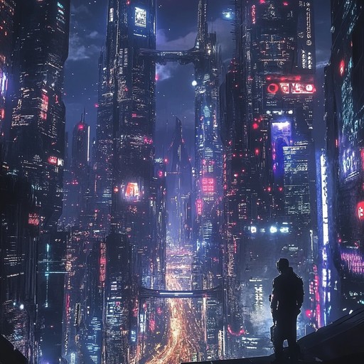 An instrumental cinematic composition featuring synthesizers and electronic elements that paints a vivid picture of life in futuristic urban environments. The music combines ambient textures with dynamic rhythms, creating an immersive experience that evokes advanced technology and endless possibilities.