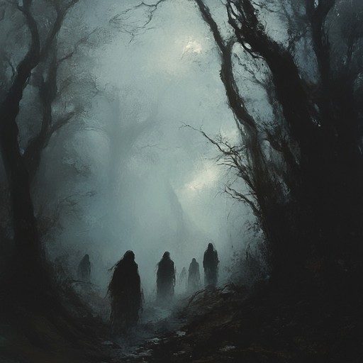 A chilling instrumental piece designed to evoke a sense of creeping dread and suspense. Sparse piano notes drift over an ambient backdrop of faint whispers and distant ominous sounds, creating an unsettling atmosphere perfect for a horror setting.