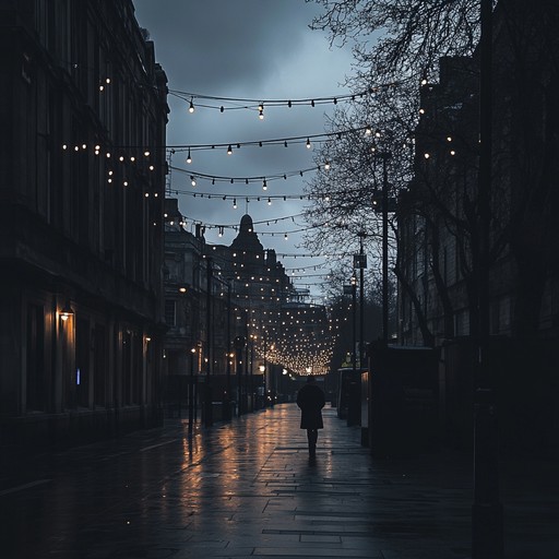 An instrumental track combining rhythmic uk swing elements with eerie, ominous melodies, creating a haunting atmosphere reminiscent of london's shadowy streets at night