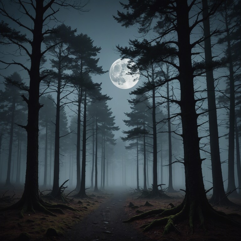 Imagine a mystical sequence where the whispers of ancient lunar deities echo softly through a serene but slightly unsettling soundscape, where each note holds a mysterious tale veiled by the night.