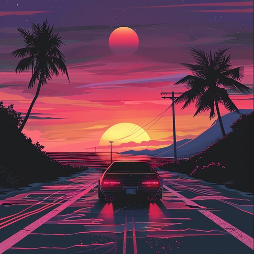 This instrumental synthwave track evokes the feeling of cruising down a coastal highway at sunset in a convertible sports car from the 1980s. Warm, nostalgic synthesizer pads and leads are layered with a steady, driving rhythm section featuring gated reverb drums, pulsing bass, and arpeggiated melodies that sparkle like the sun's reflection on the ocean. The vibe is simultaneously relaxing and energizing, capturing the carefree spirit of summer and the bittersweet beauty of a fading day. This instrumental synthwave track evokes the feeling of cruising down a coastal highway at sunset in a convertible sports car from the 1980s. Warm, nostalgic synthesizer pads and leads are layered with a steady, driving rhythm section featuring gated reverb drums, pulsing bass, and arpeggiated melodies that sparkle like the sun's reflection on the ocean. The vibe is simultaneously relaxing and energizing, capturing the carefree spirit of summer and the bittersweet beauty of a fading day.