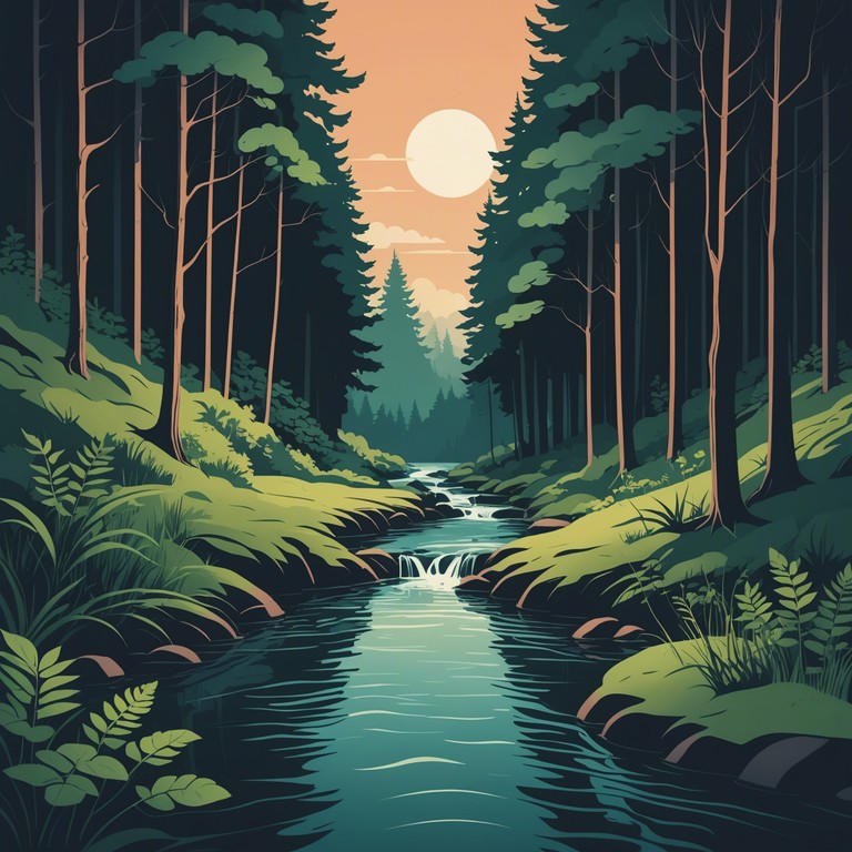 A composition that mirrors the serene journey of a quiet stream, surrounded by the echo of subtle, synthesizer driven motifs that promote a meditative state. This music is a perfect background for reflection and unwinding, blending soft smooth synths with an overall calm progression.