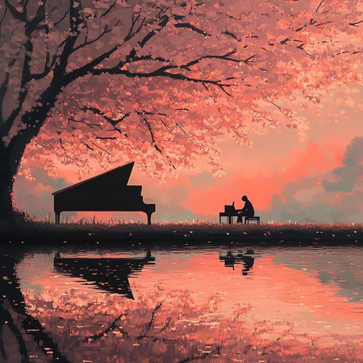 A soft instrumental track featuring delicate piano and ethereal sounds, evoking the serenity and beauty of falling sakura petals in an anime landscape.