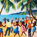 lively salsa dance party on a tropical beach
