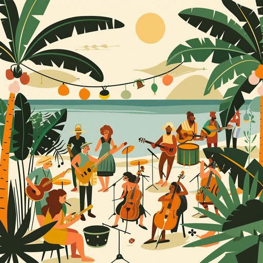 An instrumental track that emanates tropical vibes, combining delightful melodies with rhythmic beats. This piece seamlessly blends elements of caribbean music, jazz fusion, and calypso, evoking an atmosphere of a joyful tropical festivity