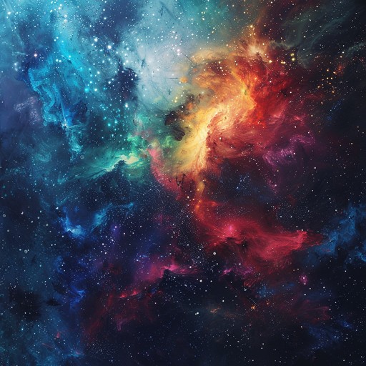 A track inspired by the grandeur of the cosmos, blending powerful techno beats with ethereal, celestial melodies. The fusion of majestic synth chords and driving rhythms creates an epic auditory experience, evoking images of distant galaxies and otherworldly landscapes. It's a journey through space, where each beat feels like a step into the unknown, combined with uplifting and awe inspiring moments that keep the listener engaged throughout the voyage.