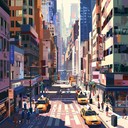 energetic beats with vibrant melodies, evokes joyous city scenes