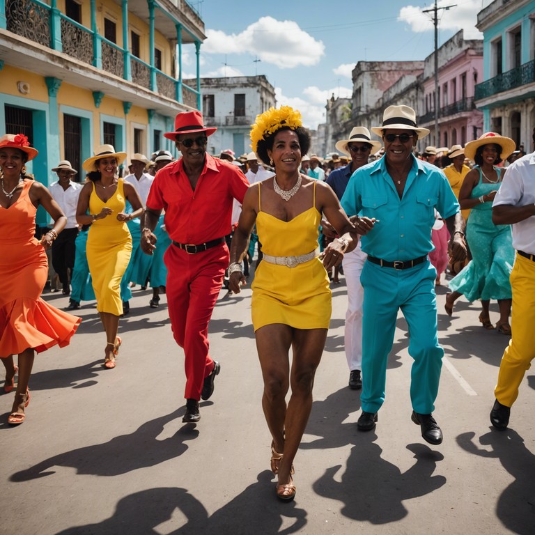 Imagine a contemporary take on afro cuban music that incorporates electronic elements while preserving the soulful conga rhythms, tailored to set the scene at modern global dance floors.