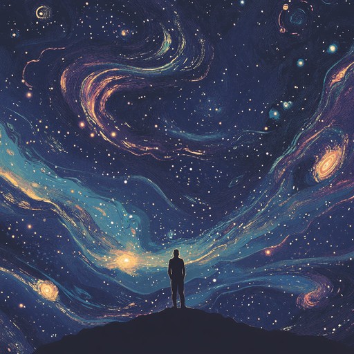 A soothing dark ambient instrumental that guides the listener through vast cosmic expanses, blending deep drones with gentle textures to evoke the mysteries of the universe and the solace found in its silent realms.