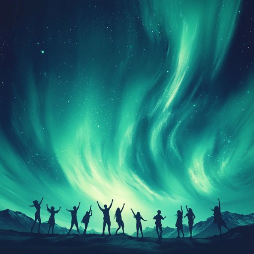 A euphoric suomipop instrumental with shining synth melodies and energetic beats, capturing the essence of joy and elation of finland’s vibrant dance culture against the backdrop of northern lights.