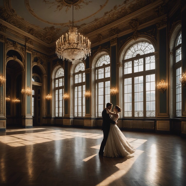 Reimagining the grace and refined splendor of a viennese ballroom scene, given life through delicate violin strokes that paint a sophisticated auditory tableau, perfect for evoking the grand emotions of 19th century european aristocracy.