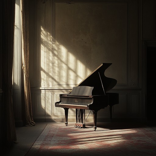 A delicate piano piece enveloped in subtle sadness, with gentle, lingering chords that resonate with soulful yearning, painting a poignant emotional landscape.