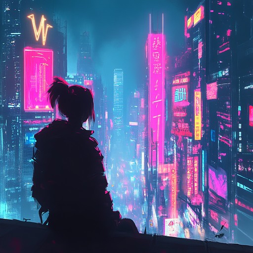 An instrumental synthwave piece that captures the emotional journey of a lone cyborg wandering a futuristic city, filled with longing and introspection.