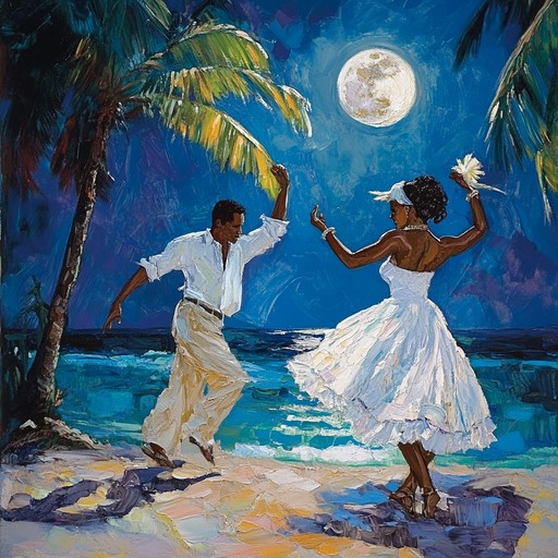 Experience an energizing afro cuban instrumental, featuring catchy conga rhythms and lively melodies that transport you to a bustling havana dance floor under a captivating moonlit sky