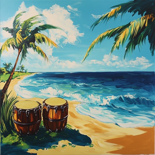 A riveting and confident tropical composition featuring vibrant steel drum rhythms, lively percussion patterns, and immersive oceanic sounds. This emotive piece captures the essence of a bustling island beach, blending a sense of adventure with the warmth and joy of tropical life.