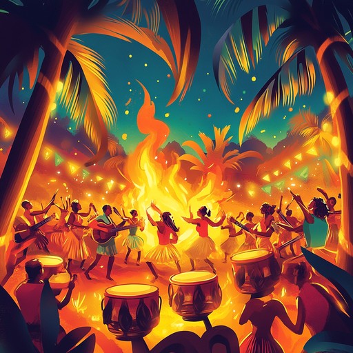 An instrumental calypso track featuring powerful steel drum performances and vibrant percussion, capturing the energy and excitement of a tropical festival at its peak, inspiring listeners to dance with abandon under the island sun