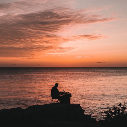 An intimate instrumental calypso piece blending soft steel pan rhythms with gentle acoustic guitar, capturing the essence of a quiet evening on a caribbean beach. The melody flows like whispering waves, evoking feelings of warmth, nostalgia, and peacefulness.