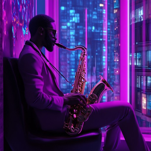 Dynamic saxophone solos blend with energetic house rhythms, embodying the lively spirit of urban jazz house music.