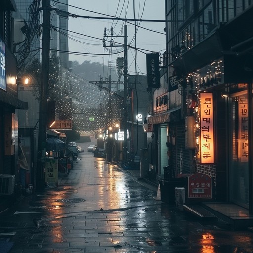 A hauntingly beautiful instrumental k pop ballad, characterized by delicately plucked guitar strings and gentle synth melodies. The track portrays a sense of solitude and yearning, capturing the melancholy of a rainy day in seoul. It evokes deep emotions, blending traditional korean musical elements with modern pop sensibilities.