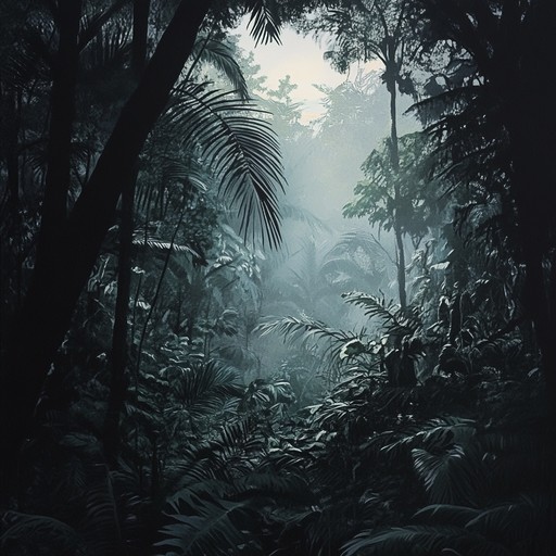 Experience a dark, enigmatic night in a tropical jungle where eerie melodies and dark ambient undertones create an otherworldly and mysterious soundscape.